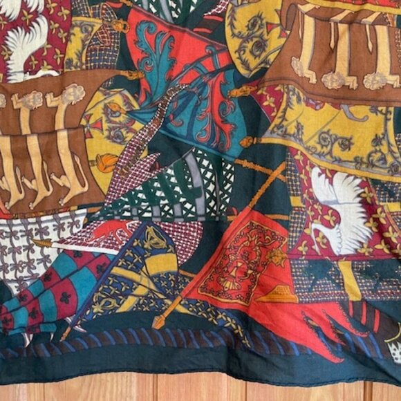 HERMES Flag Print Square Green Blue Gold Red Large Vintage Scarf - Picture 9 of 17